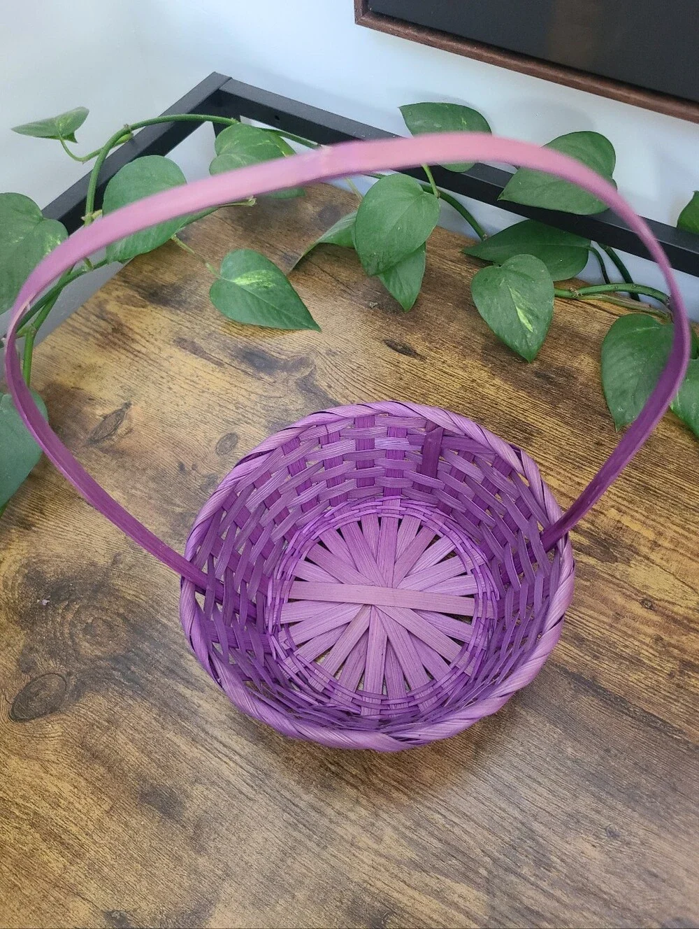 Purple Woven Basket with Handle - Easter Basket